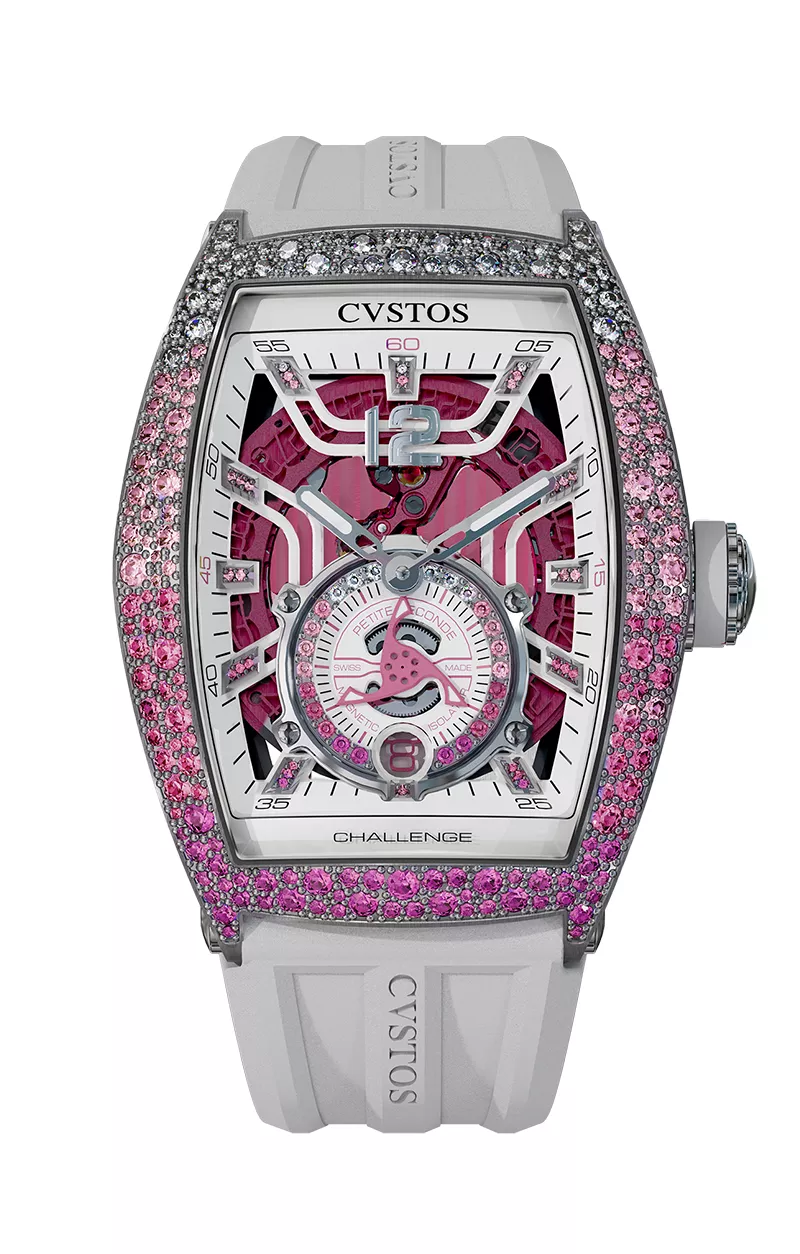 CHALLENGE THIRTY6 JETLINER PS STEEL SNOW PINK SAPPHIRES/WHITE DIAL WITH SAPPHIRES