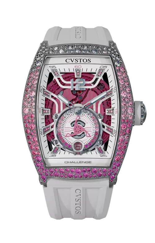 CHALLENGE THIRTY6 JETLINER PS STEEL SNOW PINK SAPPHIRES/WHITE DIAL WITH SAPPHIRES