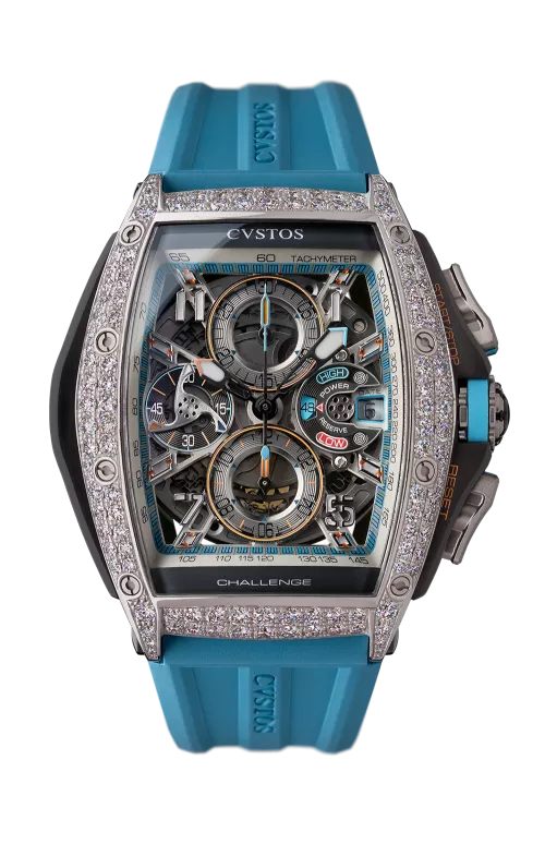 Cvstos the Time Keeper - Chrono Steel/2 Row Diamonds / Blue
