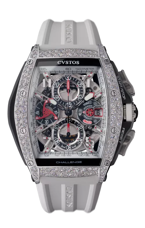 Cvstos the Time Keeper - Chrono Steel/2 Row Diamonds / White